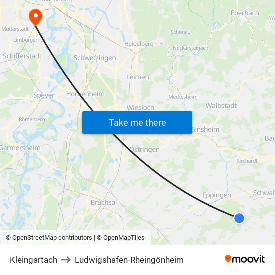 Kleingartach to Ludwigshafen-Rheingönheim map