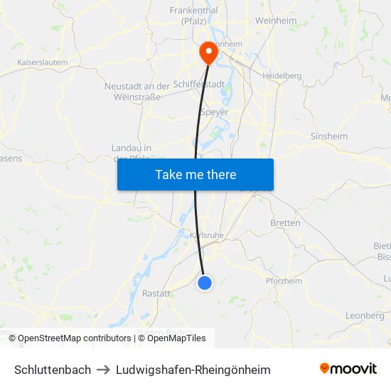 Schluttenbach to Ludwigshafen-Rheingönheim map