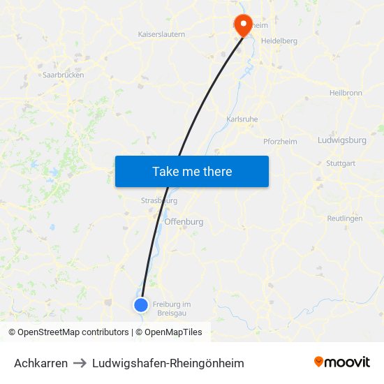 Achkarren to Ludwigshafen-Rheingönheim map