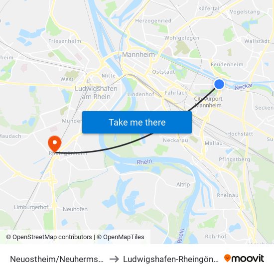 Neuostheim/Neuhermsheim to Ludwigshafen-Rheingönheim map