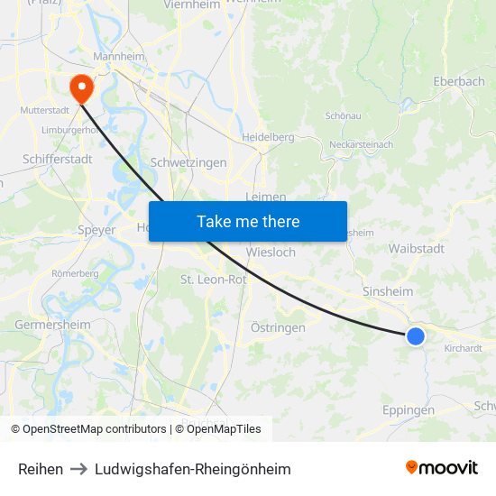 Reihen to Ludwigshafen-Rheingönheim map