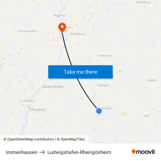 Immenhausen to Ludwigshafen-Rheingönheim map