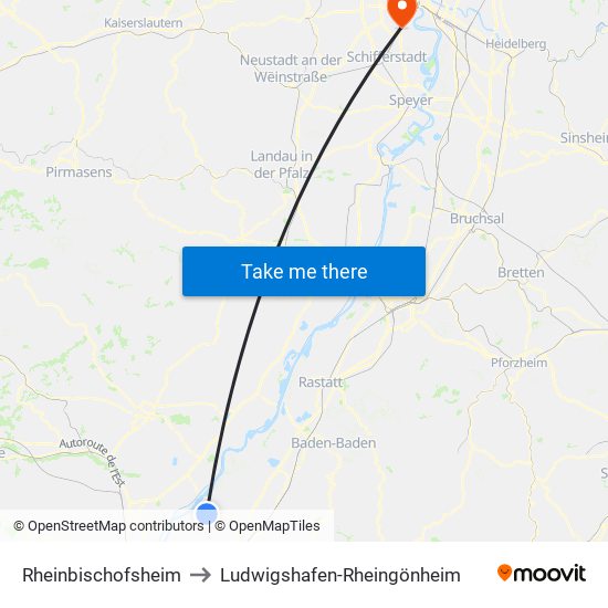 Rheinbischofsheim to Ludwigshafen-Rheingönheim map