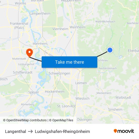 Langenthal to Ludwigshafen-Rheingönheim map