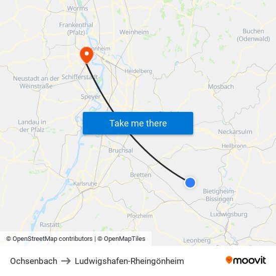 Ochsenbach to Ludwigshafen-Rheingönheim map