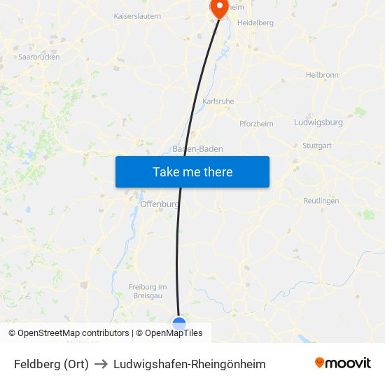 Feldberg (Ort) to Ludwigshafen-Rheingönheim map