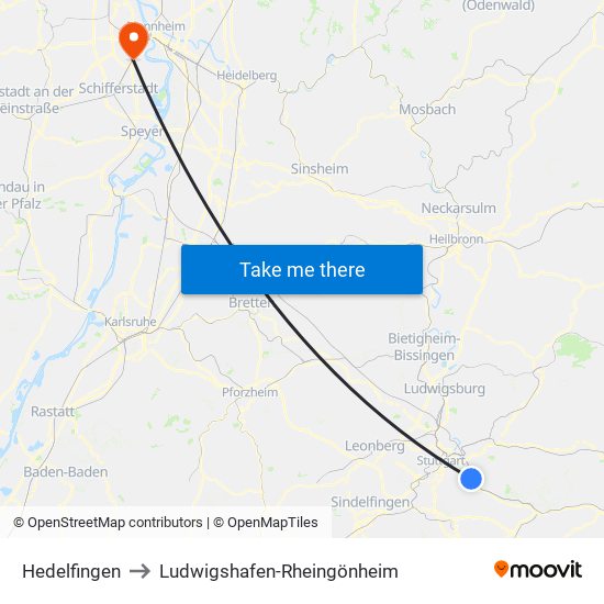 Hedelfingen to Ludwigshafen-Rheingönheim map