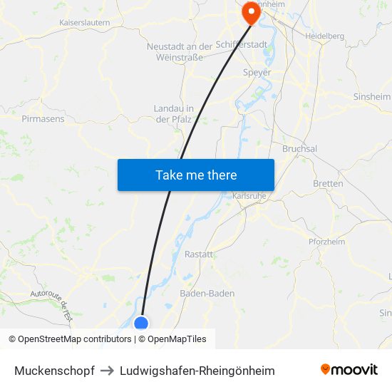 Muckenschopf to Ludwigshafen-Rheingönheim map