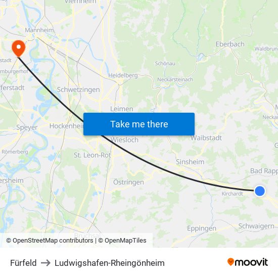 Fürfeld to Ludwigshafen-Rheingönheim map