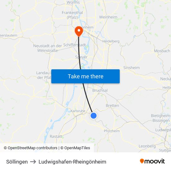 Söllingen to Ludwigshafen-Rheingönheim map