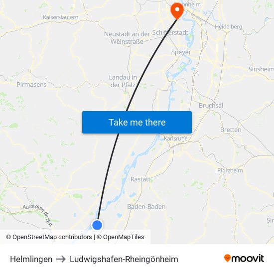 Helmlingen to Ludwigshafen-Rheingönheim map