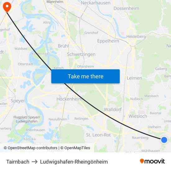 Tairnbach to Ludwigshafen-Rheingönheim map