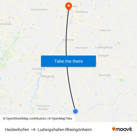 Heidenhofen to Ludwigshafen-Rheingönheim map