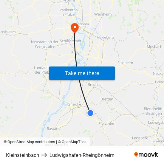 Kleinsteinbach to Ludwigshafen-Rheingönheim map