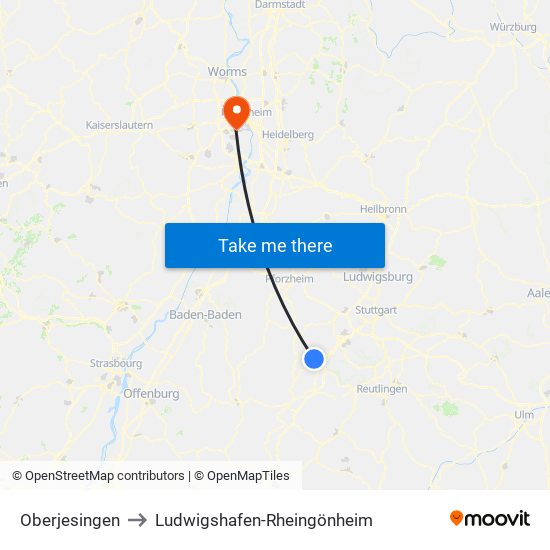 Oberjesingen to Ludwigshafen-Rheingönheim map