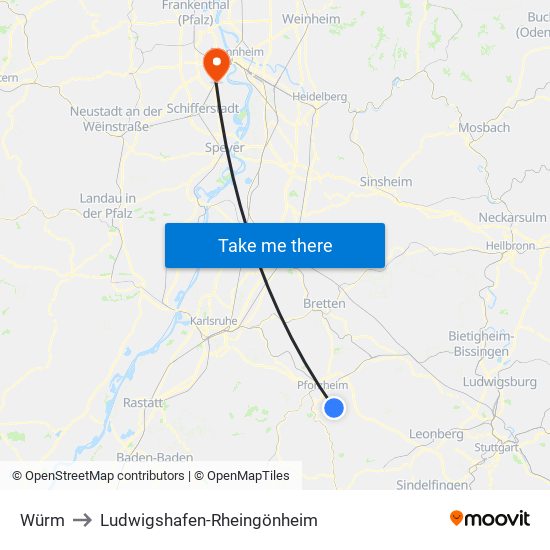 Würm to Ludwigshafen-Rheingönheim map