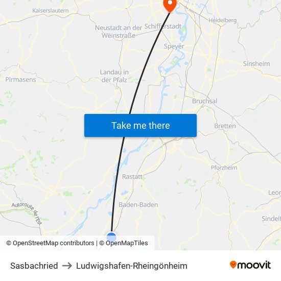 Sasbachried to Ludwigshafen-Rheingönheim map