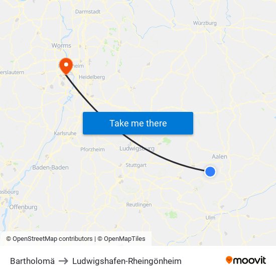 Bartholomä to Ludwigshafen-Rheingönheim map