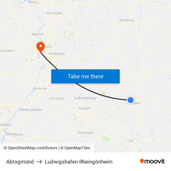 Abtsgmünd to Ludwigshafen-Rheingönheim map