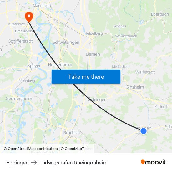 Eppingen to Ludwigshafen-Rheingönheim map