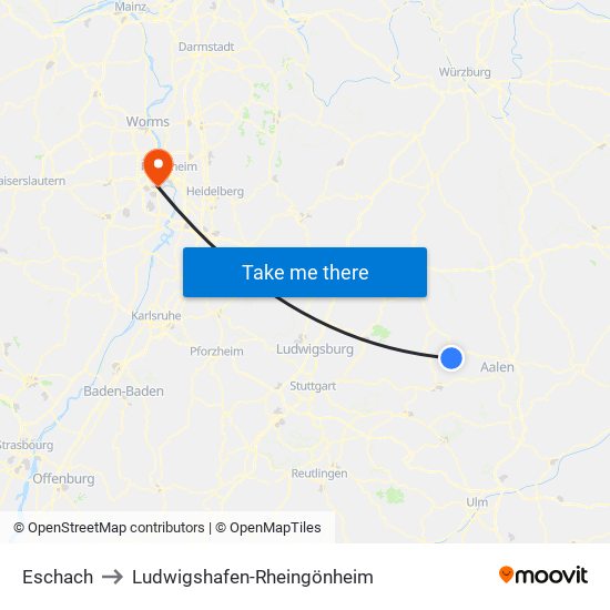 Eschach to Ludwigshafen-Rheingönheim map