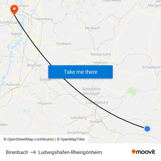 Birenbach to Ludwigshafen-Rheingönheim map