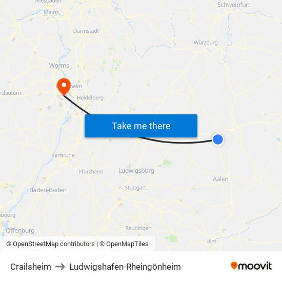 Crailsheim to Ludwigshafen-Rheingönheim map