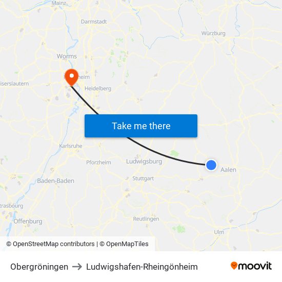 Obergröningen to Ludwigshafen-Rheingönheim map