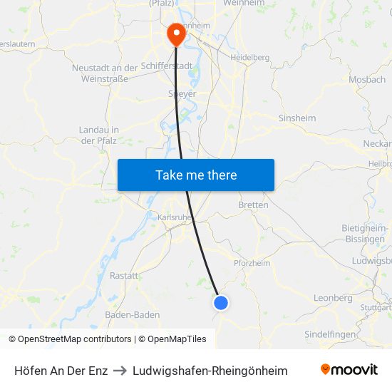 Höfen An Der Enz to Ludwigshafen-Rheingönheim map