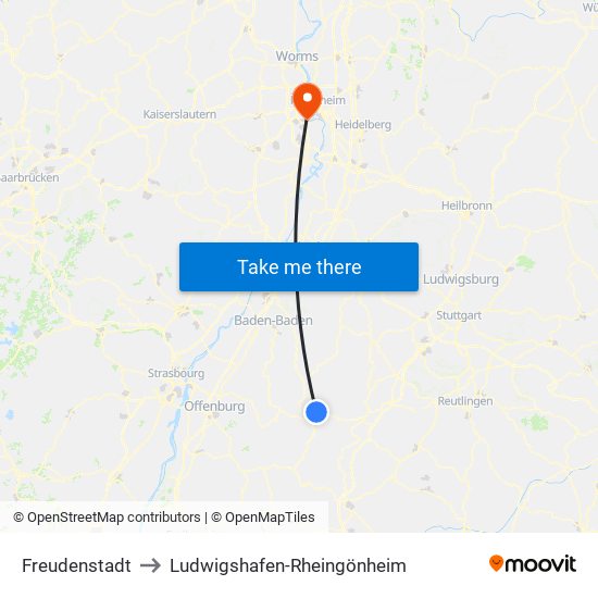 Freudenstadt to Ludwigshafen-Rheingönheim map