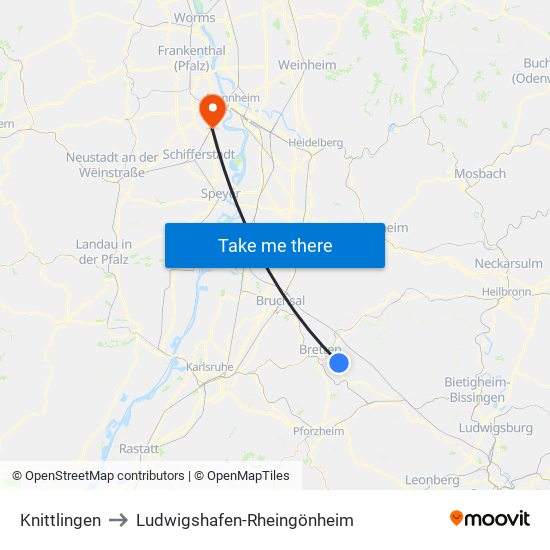 Knittlingen to Ludwigshafen-Rheingönheim map