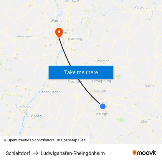 Schlaitdorf to Ludwigshafen-Rheingönheim map