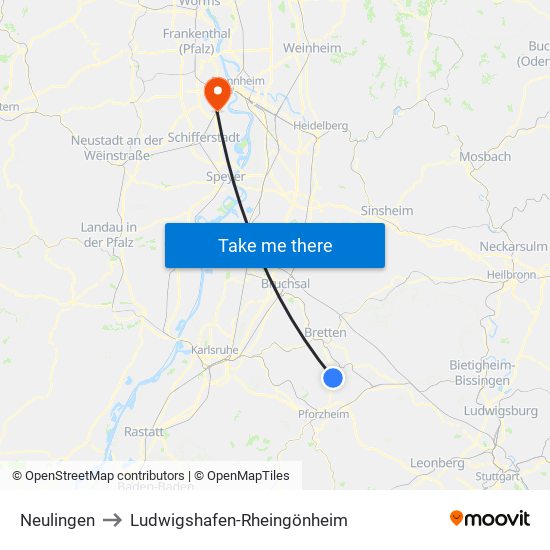 Neulingen to Ludwigshafen-Rheingönheim map