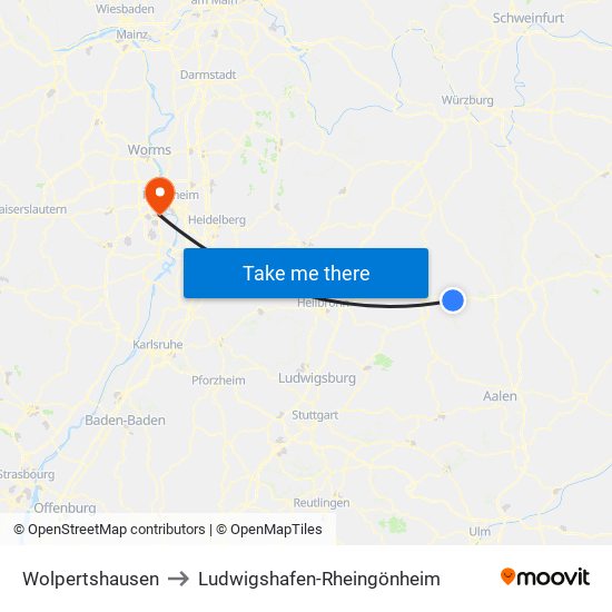 Wolpertshausen to Ludwigshafen-Rheingönheim map