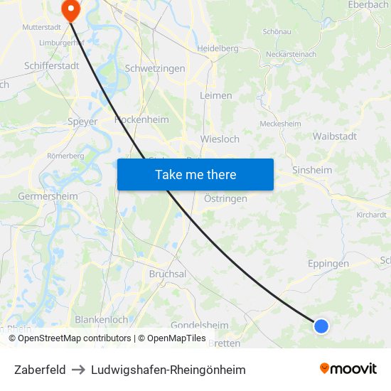 Zaberfeld to Ludwigshafen-Rheingönheim map