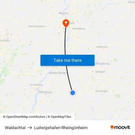 Waldachtal to Ludwigshafen-Rheingönheim map