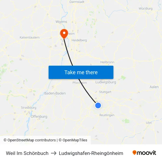 Weil Im Schönbuch to Ludwigshafen-Rheingönheim map