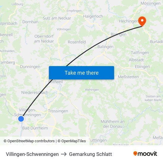 Villingen-Schwenningen to Gemarkung Schlatt map