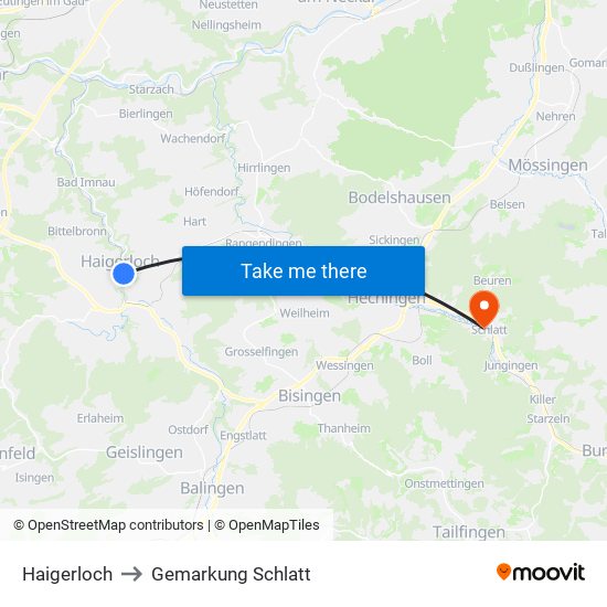 Haigerloch to Gemarkung Schlatt map