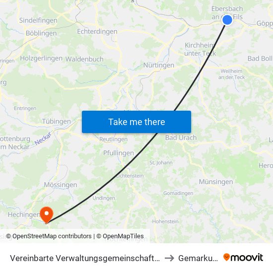 Vereinbarte Verwaltungsgemeinschaft Der Stadt Ebersbach An Der Fils to Gemarkung Schlatt map