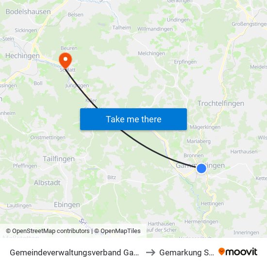 Gemeindeverwaltungsverband Gammertingen to Gemarkung Schlatt map