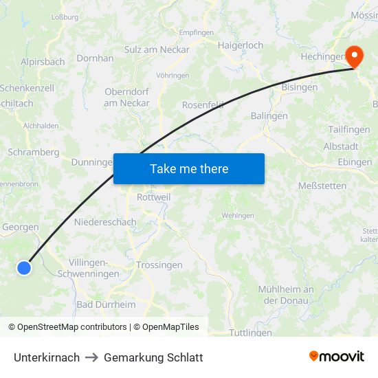 Unterkirnach to Gemarkung Schlatt map