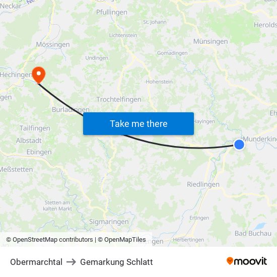 Obermarchtal to Gemarkung Schlatt map