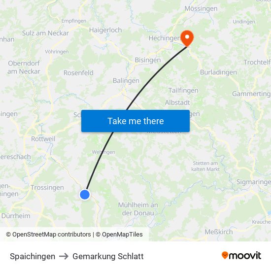 Spaichingen to Gemarkung Schlatt map