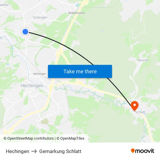 Hechingen to Gemarkung Schlatt map