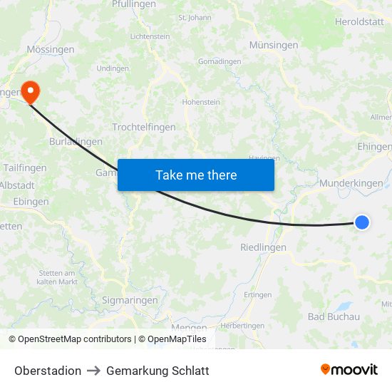 Oberstadion to Gemarkung Schlatt map