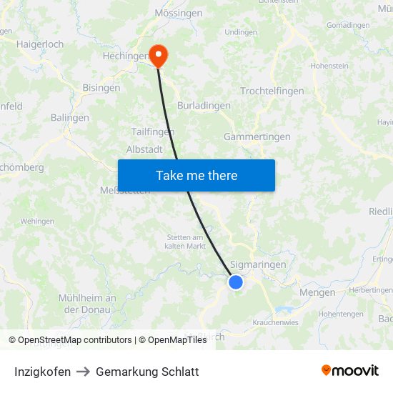 Inzigkofen to Gemarkung Schlatt map