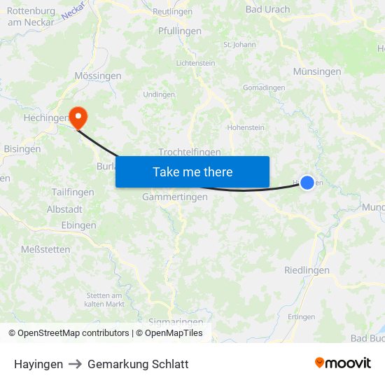 Hayingen to Gemarkung Schlatt map