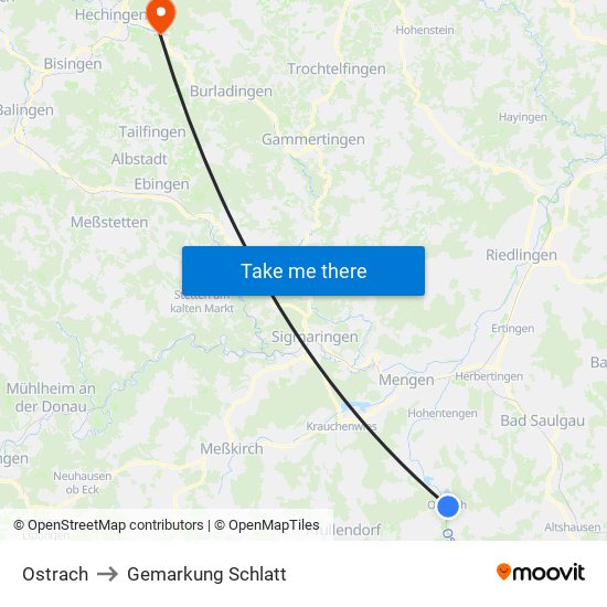 Ostrach to Gemarkung Schlatt map