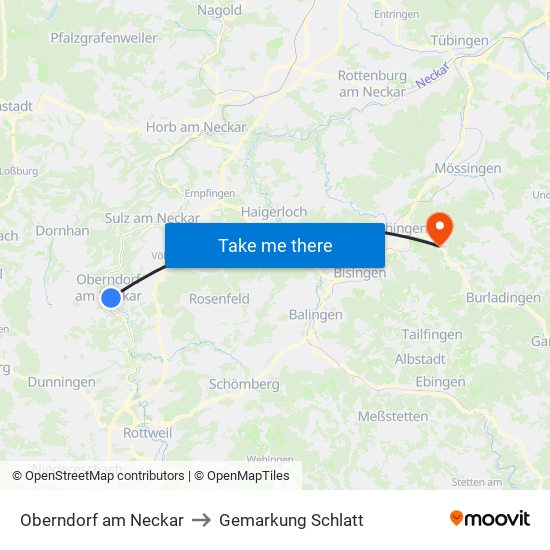 Oberndorf am Neckar to Gemarkung Schlatt map